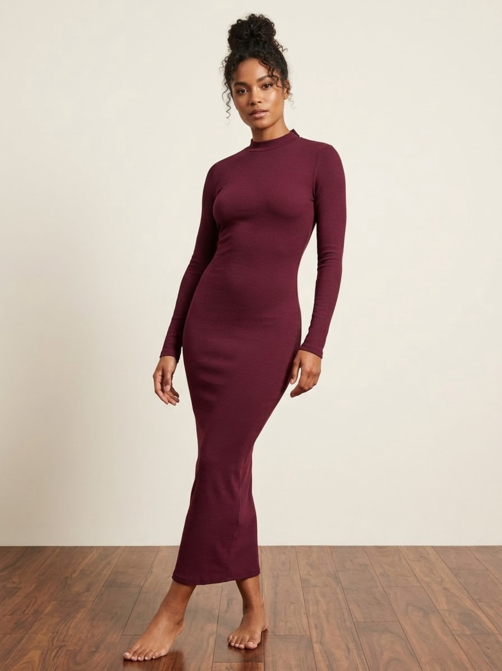 Naked Wardrobe Ribbed Mock Neck Bodycon Maxi Dress Small